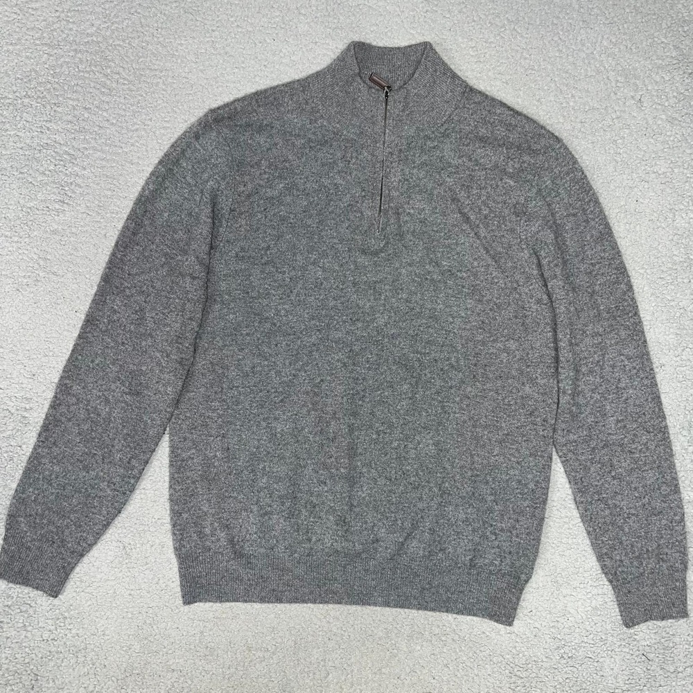 Daniel Hechter Paris Sweater Mens Sz L Gray 100% 2-Ply Cashmere 1/4 Zip Pullover